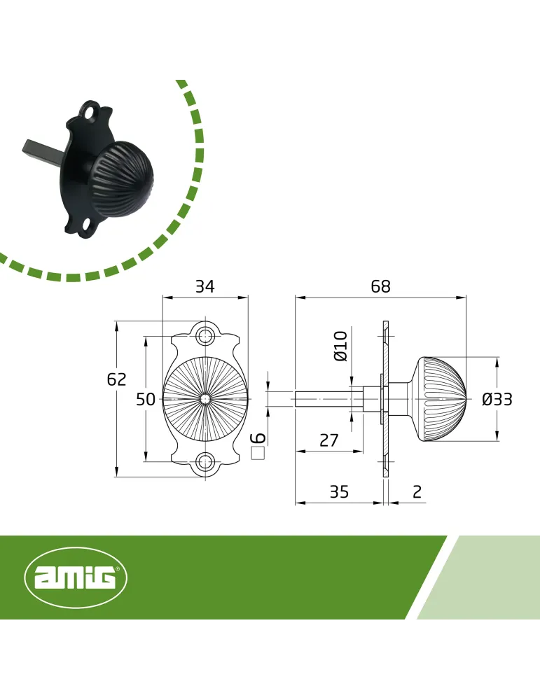 Muletilla 11P - Ø33 mm - Zamak - Negro