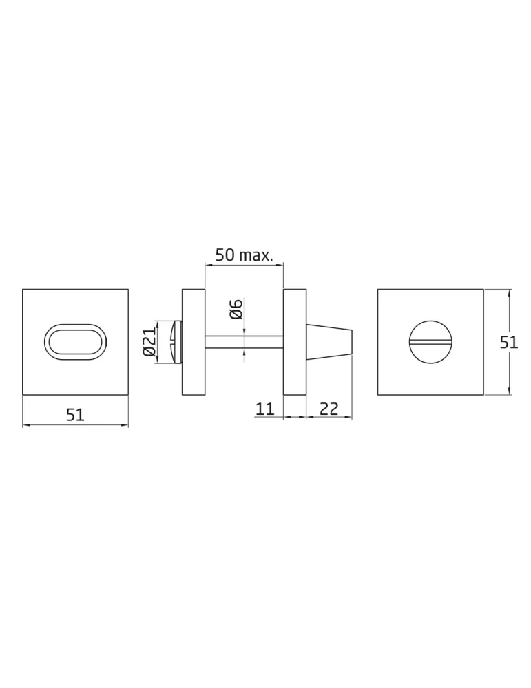 Muletilla 15 - 51 x 51 mm - Zamak - Cromado mate