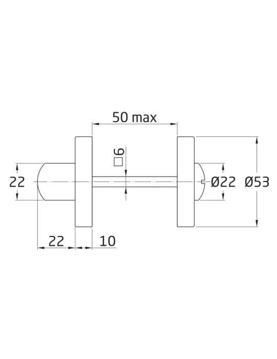 Muletilla 6D - Ø53 mm - Acero inoxidable 18/8 - Mate