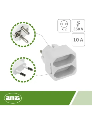 Adaptador de 2 vías 3205 - 44 x 46 x 65 mm - Policarbonato - Blanco 2