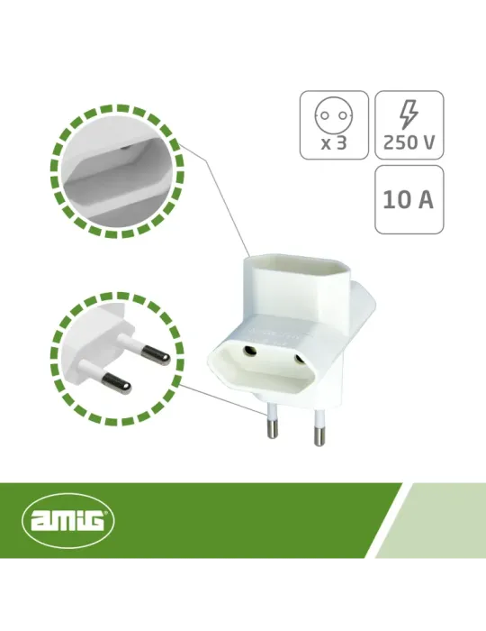 Adaptador de 3 vías 3202 - 44 x 46 x 65 mm - Policarbonato - Blanco