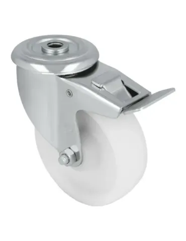 Rueda con agujero y freno 2551 - 100 mm - Nylon - Blanco