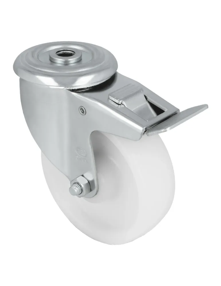 Rueda con agujero y freno 2551 - 100 mm - Nylon - Blanco