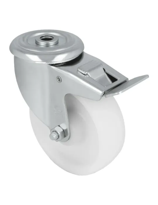 Rueda con agujero y freno 2551 - 100 mm - Nylon - Blanco