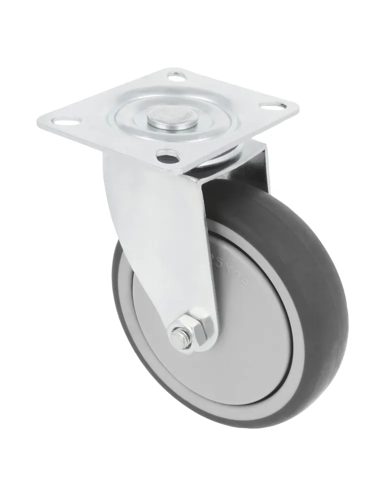 Rueda con pletina 2530 - Ø100 mm - Goma - Gris
