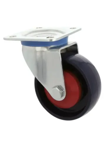 Rueda con pletina 2553 - Ø100 mm - Nylon - Azul
