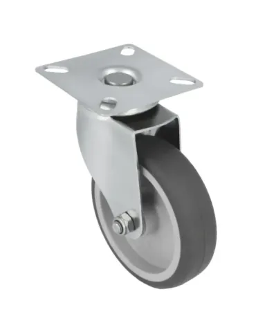 Rueda con pletina 2560 - Ø100 mm - Acero inoxidable 18/8 - Gris