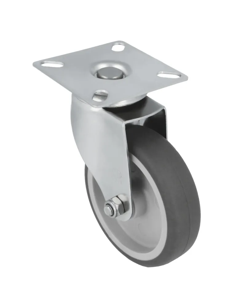 Rueda con pletina 2560 - Ø100 mm - Acero inoxidable 18/8 - Gris