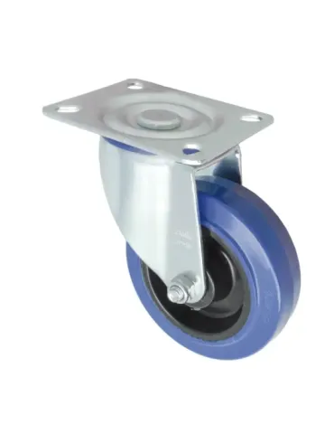 Rueda con pletina 2700 - Ø100 mm - Goma - Azul