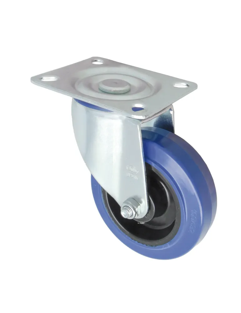 Rueda con pletina 2700 - Ø100 mm - Goma - Azul