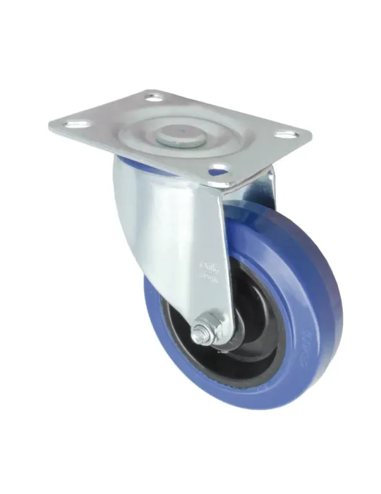 Rueda con pletina 2700 - Ø100 mm - Goma - Azul
