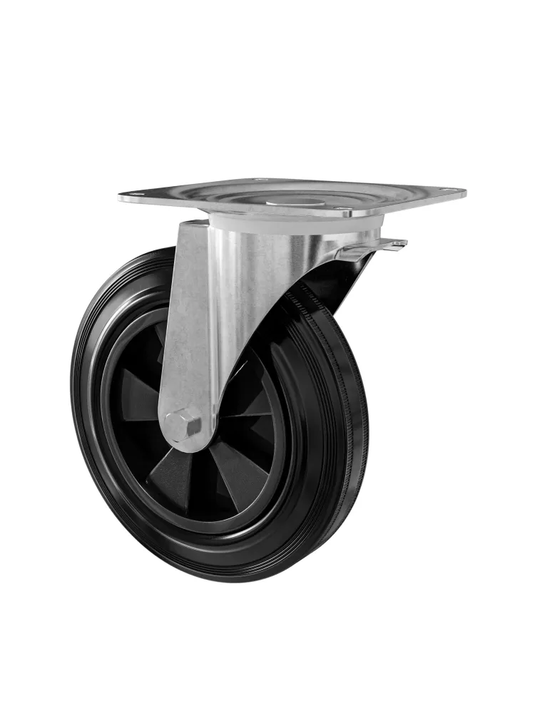 Rueda con pletina 2750 - 200 x 50 mm - Goma - Negro