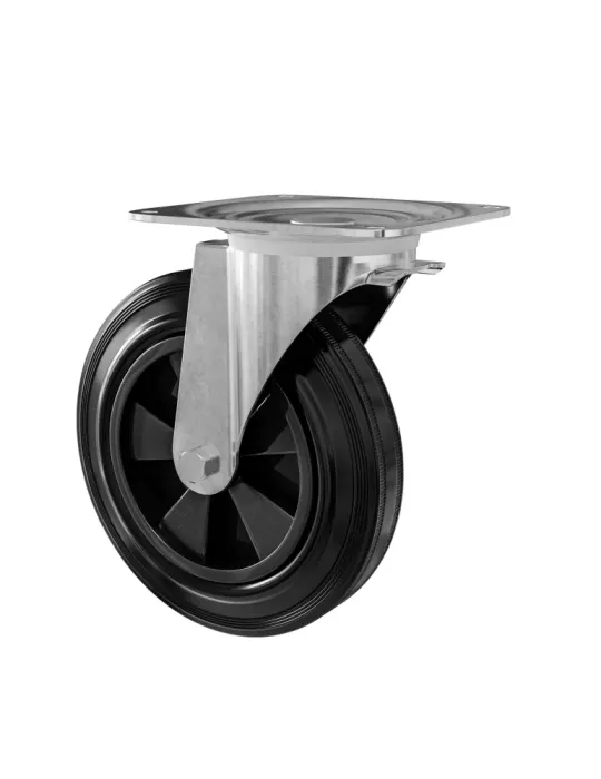 Rueda con pletina 2750 - 200 x 50 mm - Goma - Negro