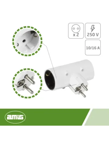 Adaptador schuko de 2 vías 3207 - 85 x 100 x 43 mm - Policarbonato - Blanco 2