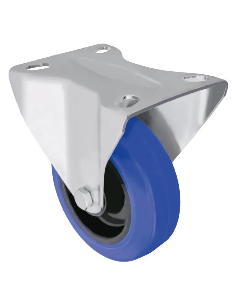 Rueda con pletina fija 2701 - Ø100 mm - Goma - Azul