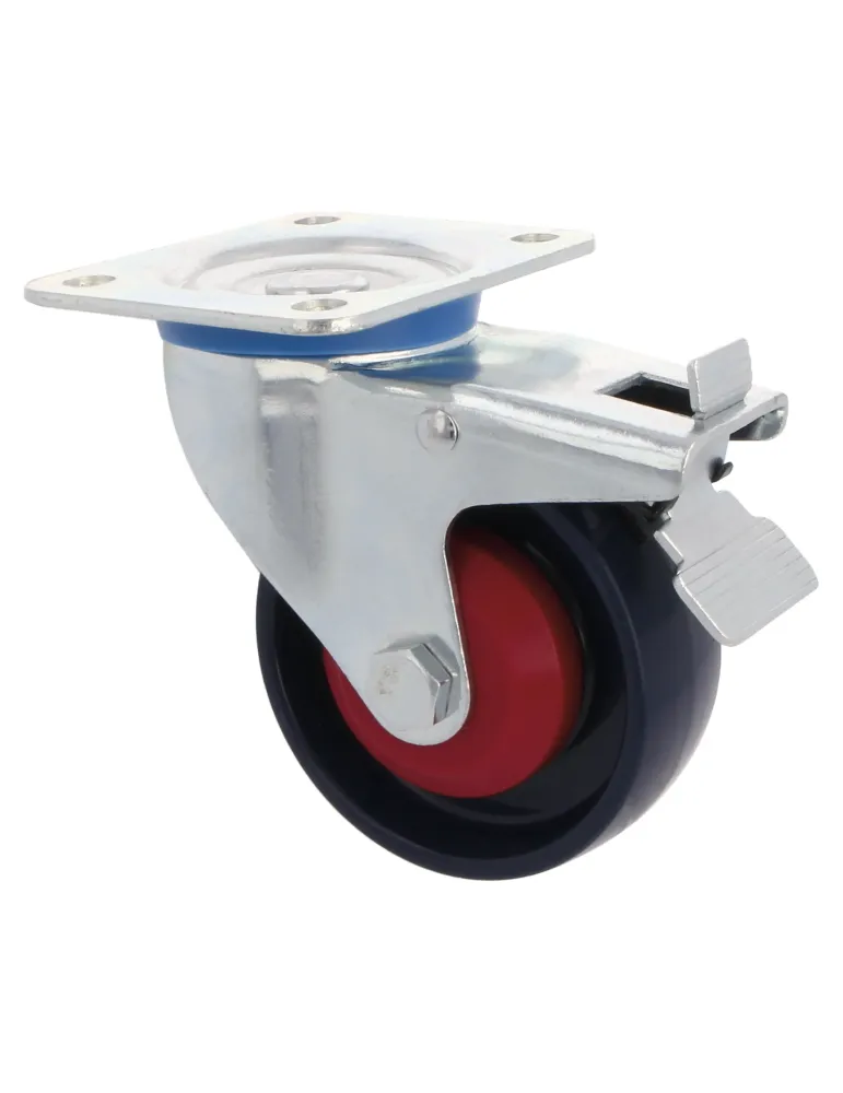 Rueda con pletina y freno 2553 - Ø100 mm - Nylon - Azul