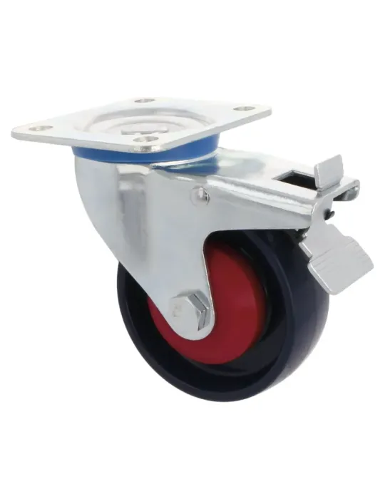 Rueda con pletina y freno 2553 - Ø100 mm - Nylon - Azul