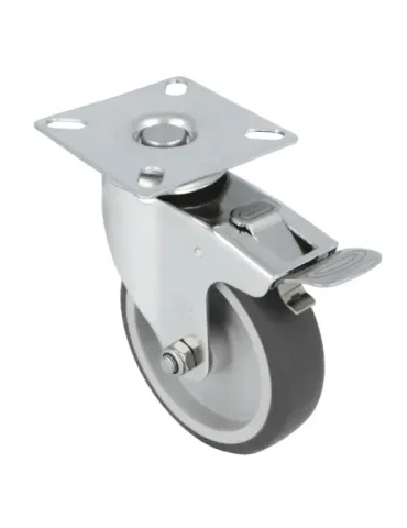 Rueda con pletina y freno 2560 - Ø100 mm - Acero inoxidable 18/8 - Gris