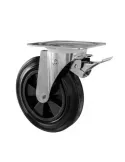 Rueda con pletina y freno 2750 - 200 x 50 mm - Goma - Negro