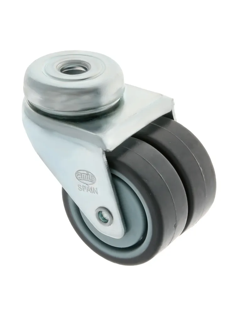Rueda doble con agujero 2515 - Ø50 mm - Goma-poliamida - Gris