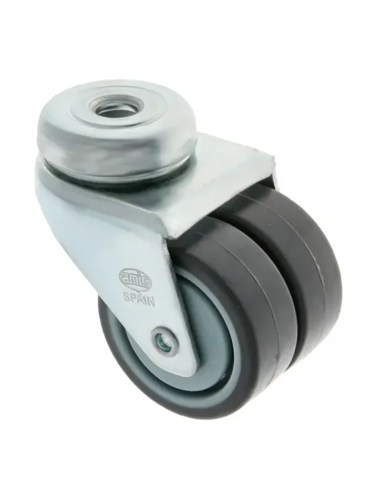 Rueda doble con agujero 2515 - Ø50 mm - Goma-poliamida - Gris