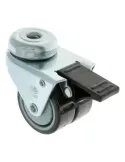 Rueda doble con agujero y freno 2515 - Ø50 mm - Goma-poliamida - Gris