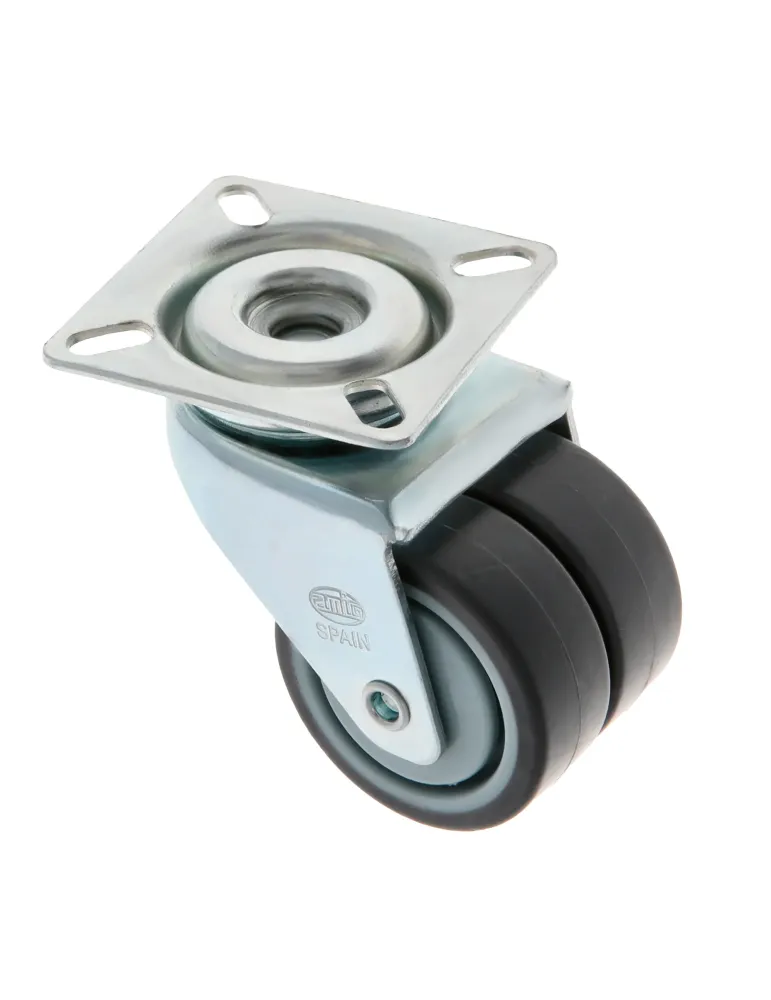 Rueda doble con pletina 2514 - Ø50 mm - Goma-poliamida - Gris