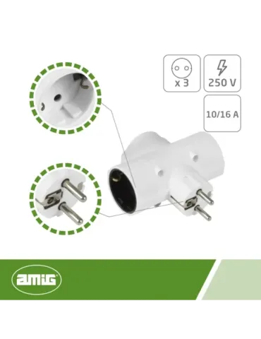 Adaptador schuko de 3 vías 3208 - 97 x 100 x 43 mm - Policarbonato - Blanco 2