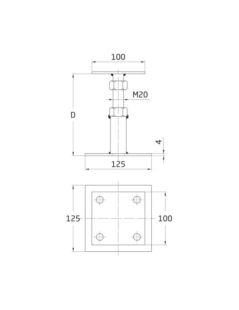 Soporte ajustable 360 - 100 x 100 mm - Acero - Bicromatado