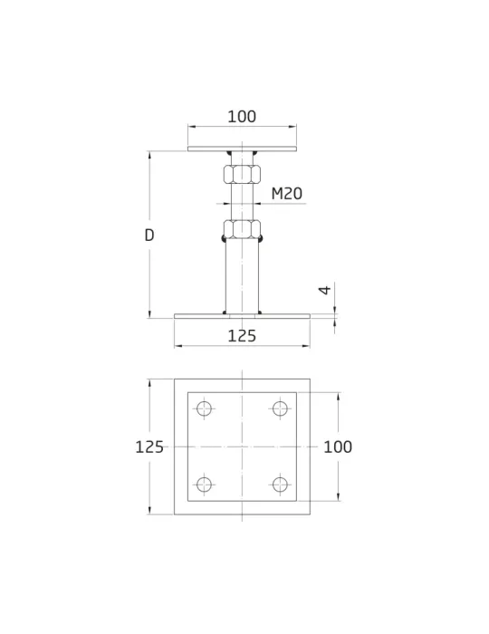 Soporte ajustable 360 - 100 x 100 mm - Acero - Bicromatado