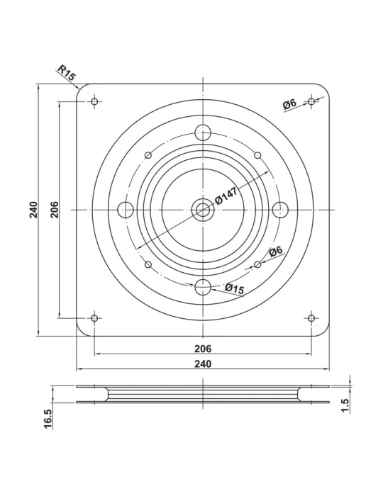 Soporte giratorio 350 - 240 x 240 mm - Acero - Negro