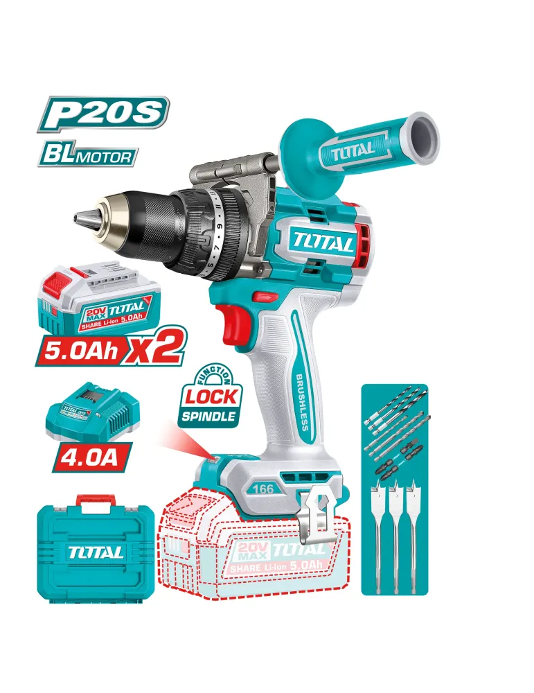Taladro percutor brushless a batería TIDLI201668E - 20 V