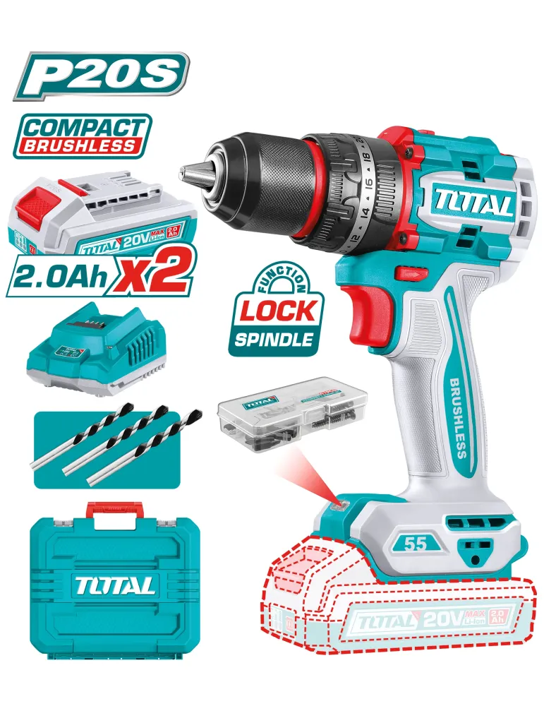 Taladro percutor brushless a batería TIDLI20558 - 20 V