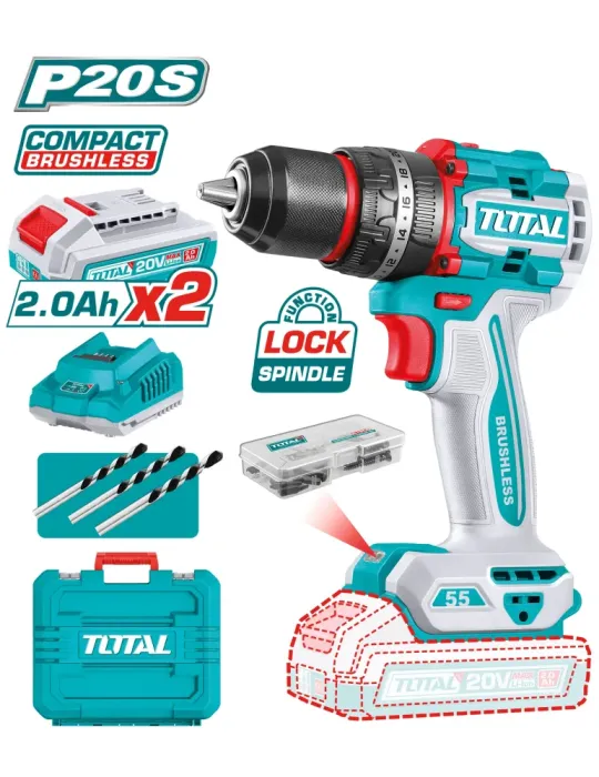 Taladro percutor brushless a batería TIDLI20558 - 20 V