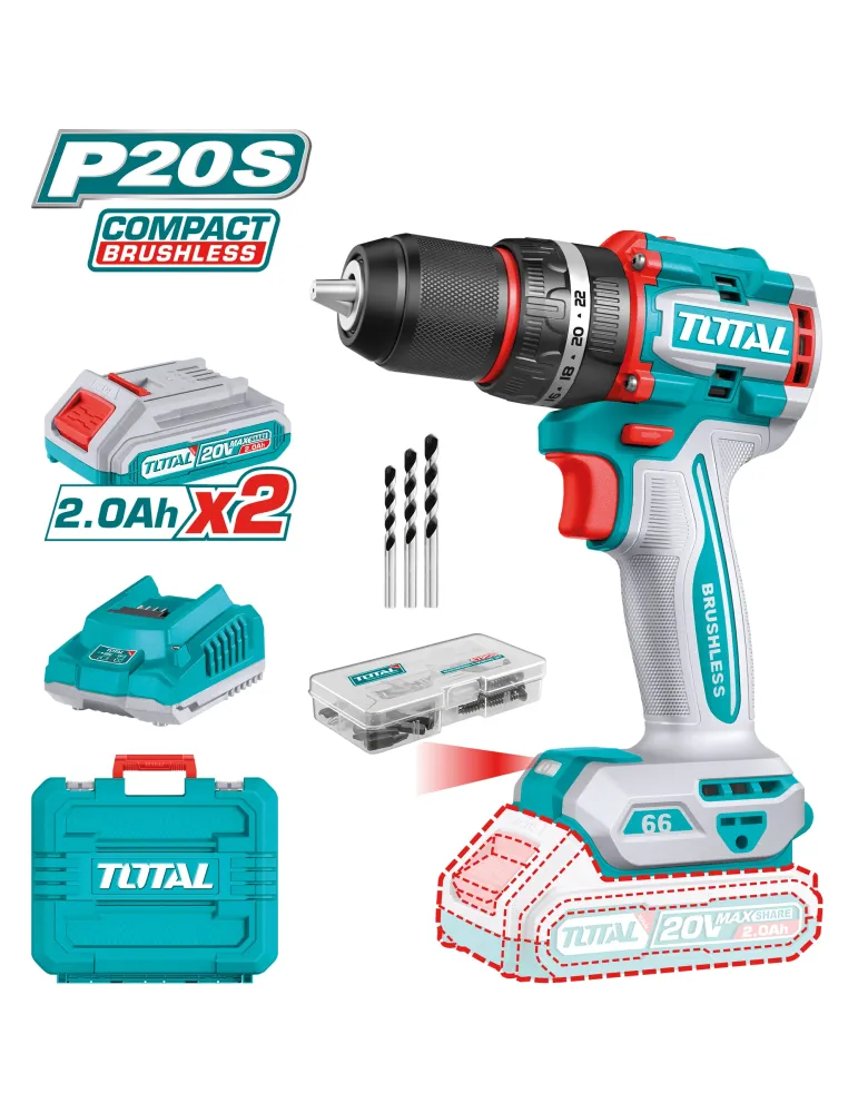 Taladro percutor brushless a batería TIDLI20668E - 20 V