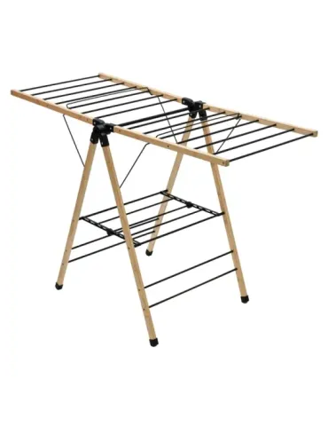 Tendedero alas plegables AERIA-N13M - 137 x 62 x 92 cm - Acero / Bambú - Negro/Bambú