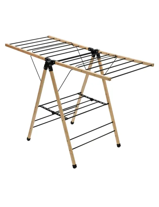 Tendedero alas plegables AERIA-N13M - 137 x 62 x 92 cm - Acero / Bambú - Negro/Bambú