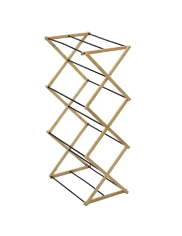 Tendedero torre plegable AERIA-Z5M - 54 x 36 x 106 cm - Acero / Bambú - Negro/Bambú