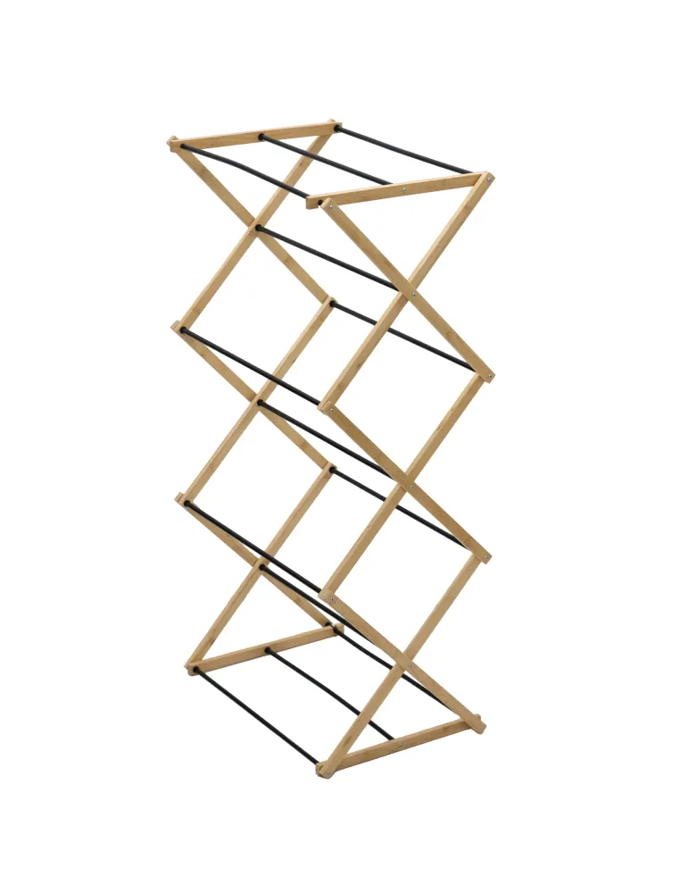 Tendedero torre plegable AERIA-Z5M - 54 x 36 x 106 cm - Acero / Bambú - Negro/Bambú