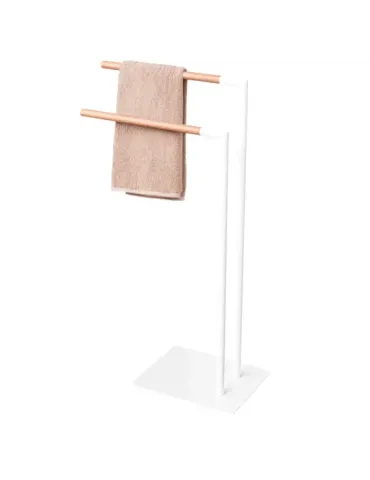 Toallero FORMA - 455 x 240 x 810 mm - Acero / Bambú - Blanco