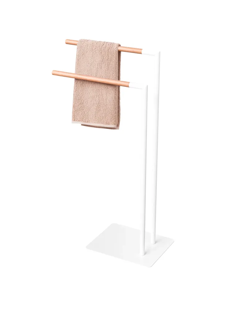Toallero FORMA - 455 x 240 x 810 mm - Acero / Bambú - Blanco