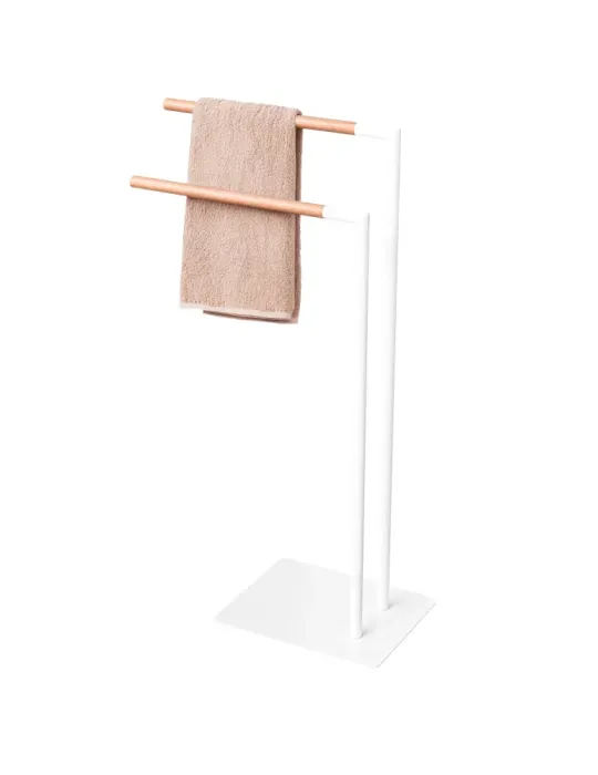 Toallero FORMA - 455 x 240 x 810 mm - Acero / Bambú - Blanco