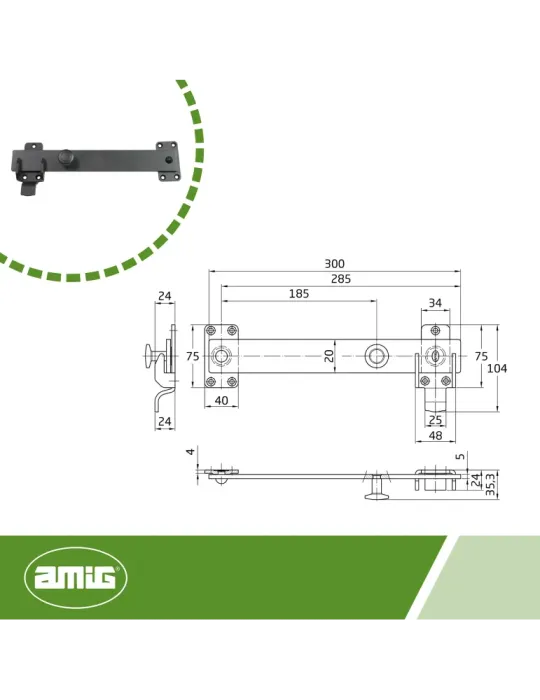 Pasador 8600 - 300 x 40 x 5 mm - Acero - Negro