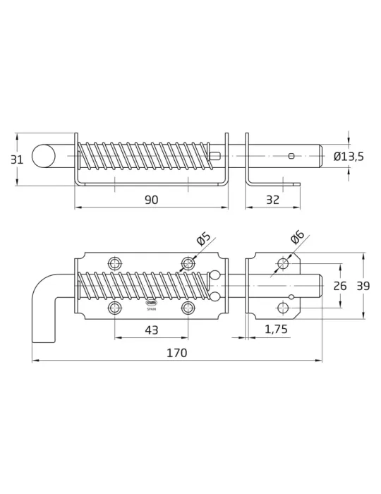 Pasador con resorte 474 - 90 mm - Acero - Zincado