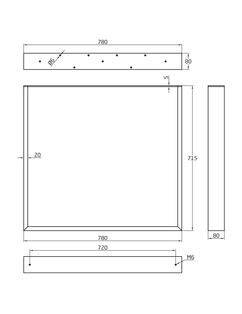 Pata de mesa 2400 - 712 x 780 x 80 mm - Acero - Negro mate
