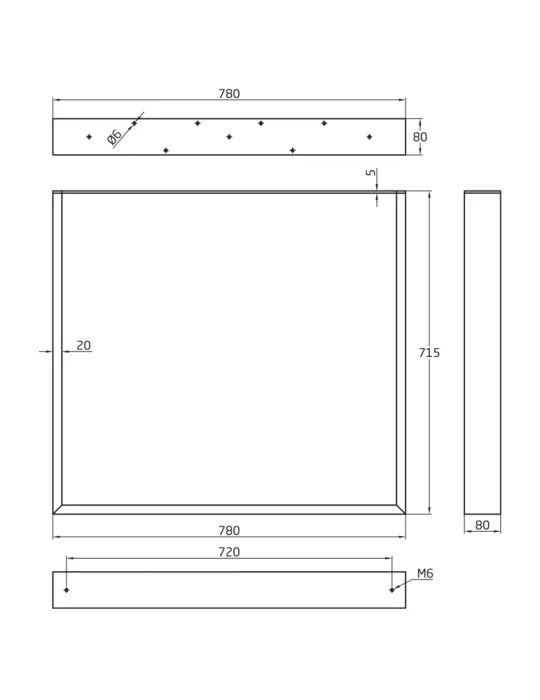 Pata de mesa 2400 - 712 x 780 x 80 mm - Acero - Negro mate
