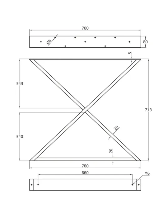 Pata de mesa 2405 - 712 x 780 x 80 mm - Acero - Negro mate