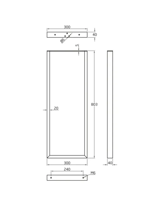Pata de mesa 2410 - 800 x 300 x 40 mm - Acero - Negro mate