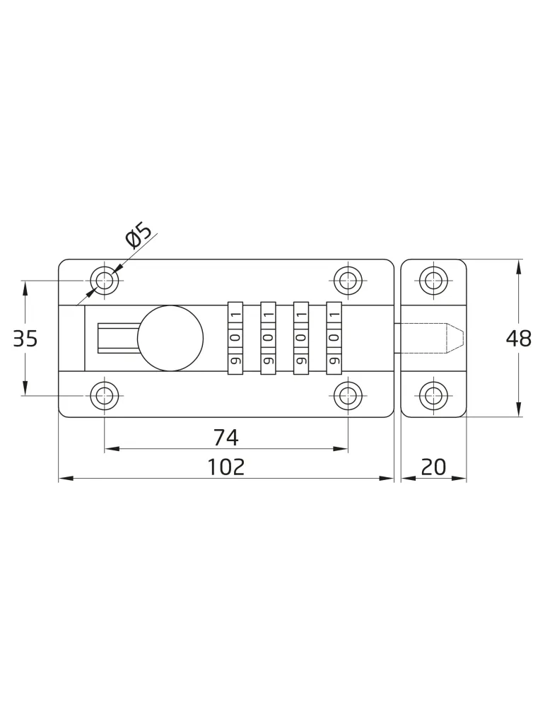 Pasador con combinación 990 - 102 mm - Zamak - Negro