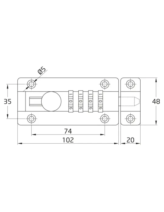 Pasador con combinación 990 - 102 mm - Zamak - Negro